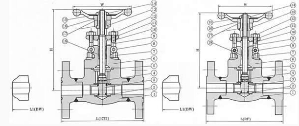 Z41H-150LB美標鑄鋼閘閥結構圖